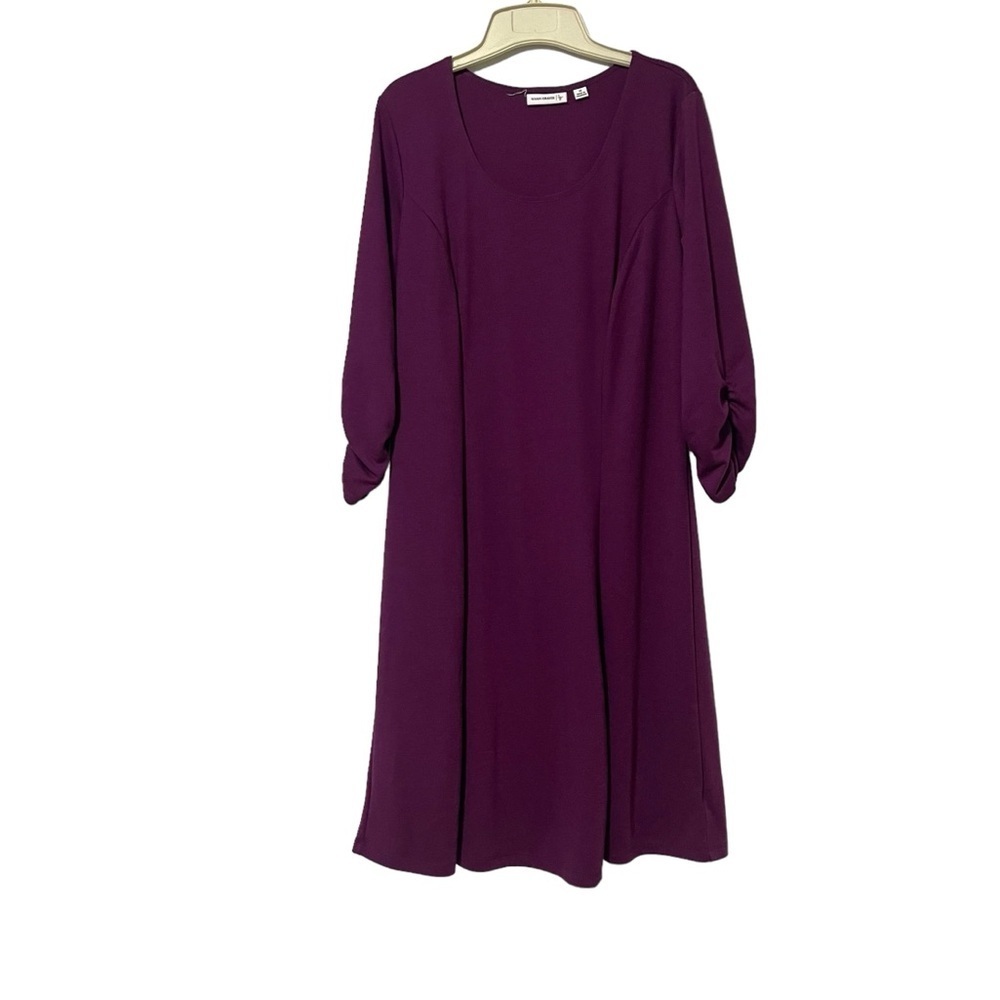 Susan Graver Purple Ruched Sleeve Midi Dress Size Medium